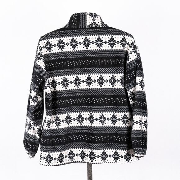 Women's Black & White Fair Isle Snowflake Cozy Fleece Jacket SZ MEDIUM Full Zip - Picture 3 of 6